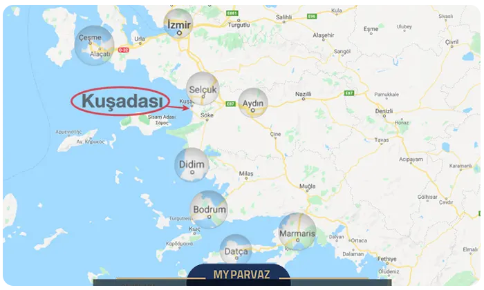 Kusadasi on the map of Türkiye